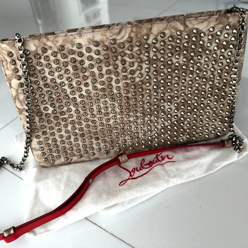 Louboutin Loubiposh Spiked Glitter Clutch Crossbody
